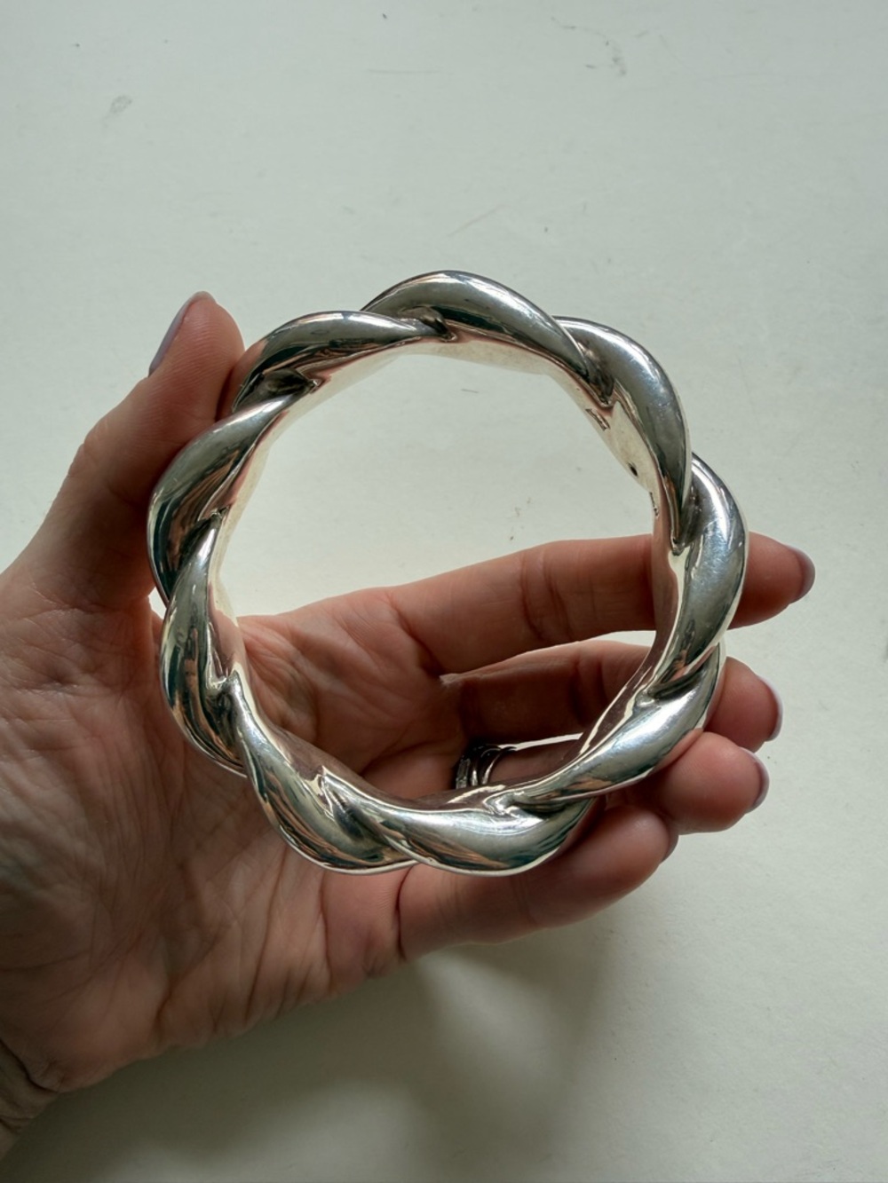 Sterling Silver 925 Twisted Rope Bangle Bracelet Large size - Picture 5 of 13